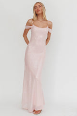 Madrid Sunset Off-Shoulder Sequin Maxi Dress Pink
