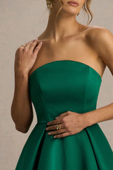Fleur | Dark Green Satin Bandeau Mini Dress