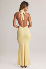 Modal Halterneck Maxi Dress in Lemon Sherbet