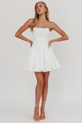 Loveless Strapless Flared Mini Dress Off White