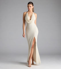 Alana Halter Beaded Sequin Formal Dress
