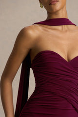 Leila | Burgundy Sweetheart Maxi Dress With Scarf