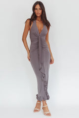 Ray Of Light Ruched Halterneck Maxi Dress Taupe