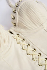 Lace-Up Tiered Corset Mini Dress in Ivory