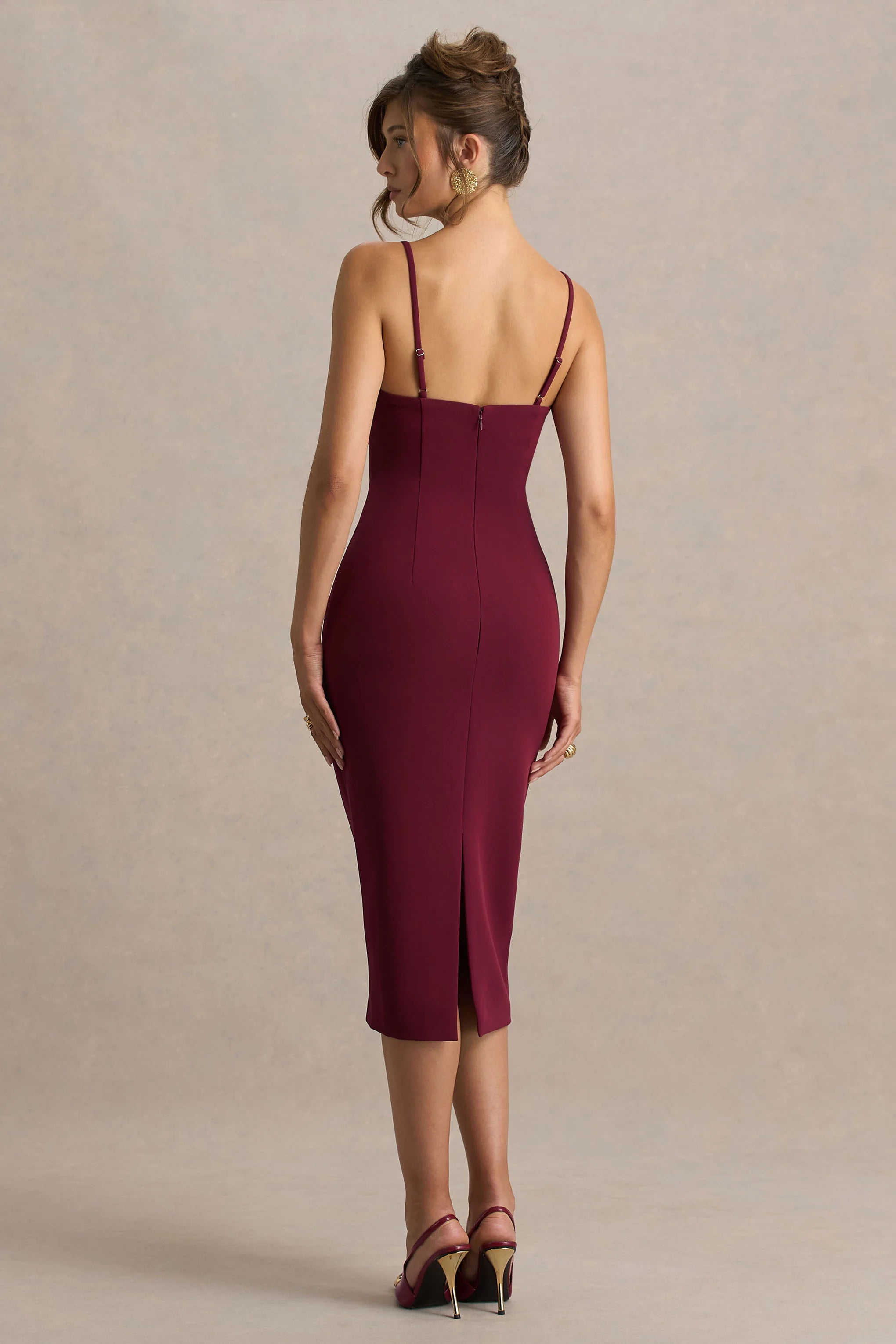 Baylor | Burgundy Midi-Dress With Removable Cape