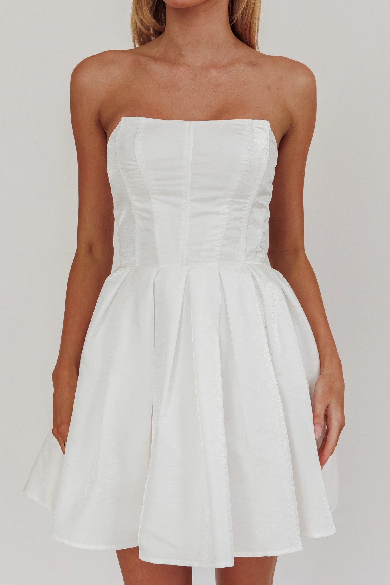 Loveless Strapless Flared Mini Dress Off White