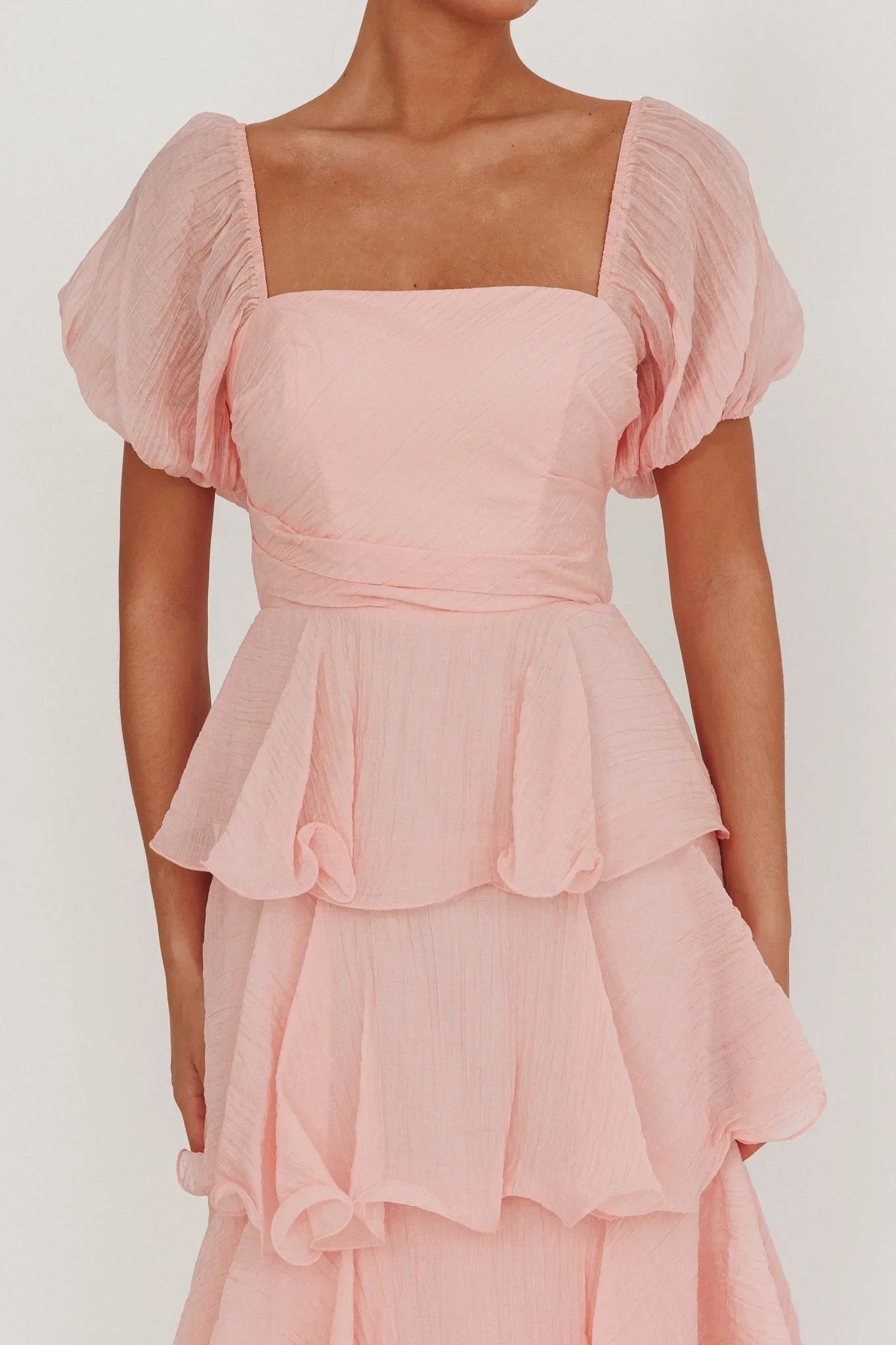 Giavana Puff Sleeve Layered Maxi Dress Baby Pink