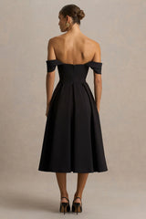 Cosima | Black Bardot-Neck Midi Dress