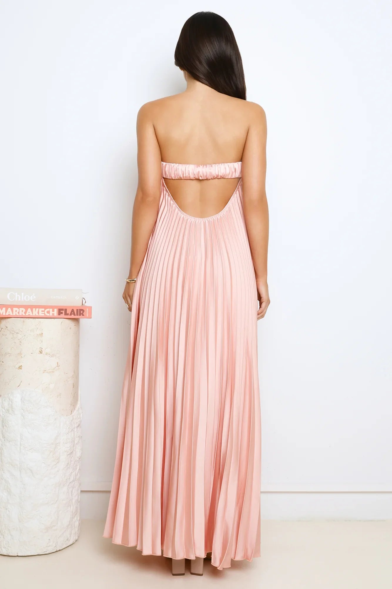 Moonlit Night Pleated Strapless Maxi Dress