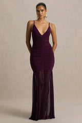 Pasqualina | Plum Ruched Plunge-Neck Maxi Dress