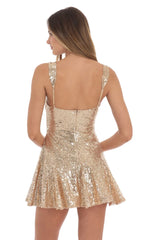 Sequin Skater Dress in Gold