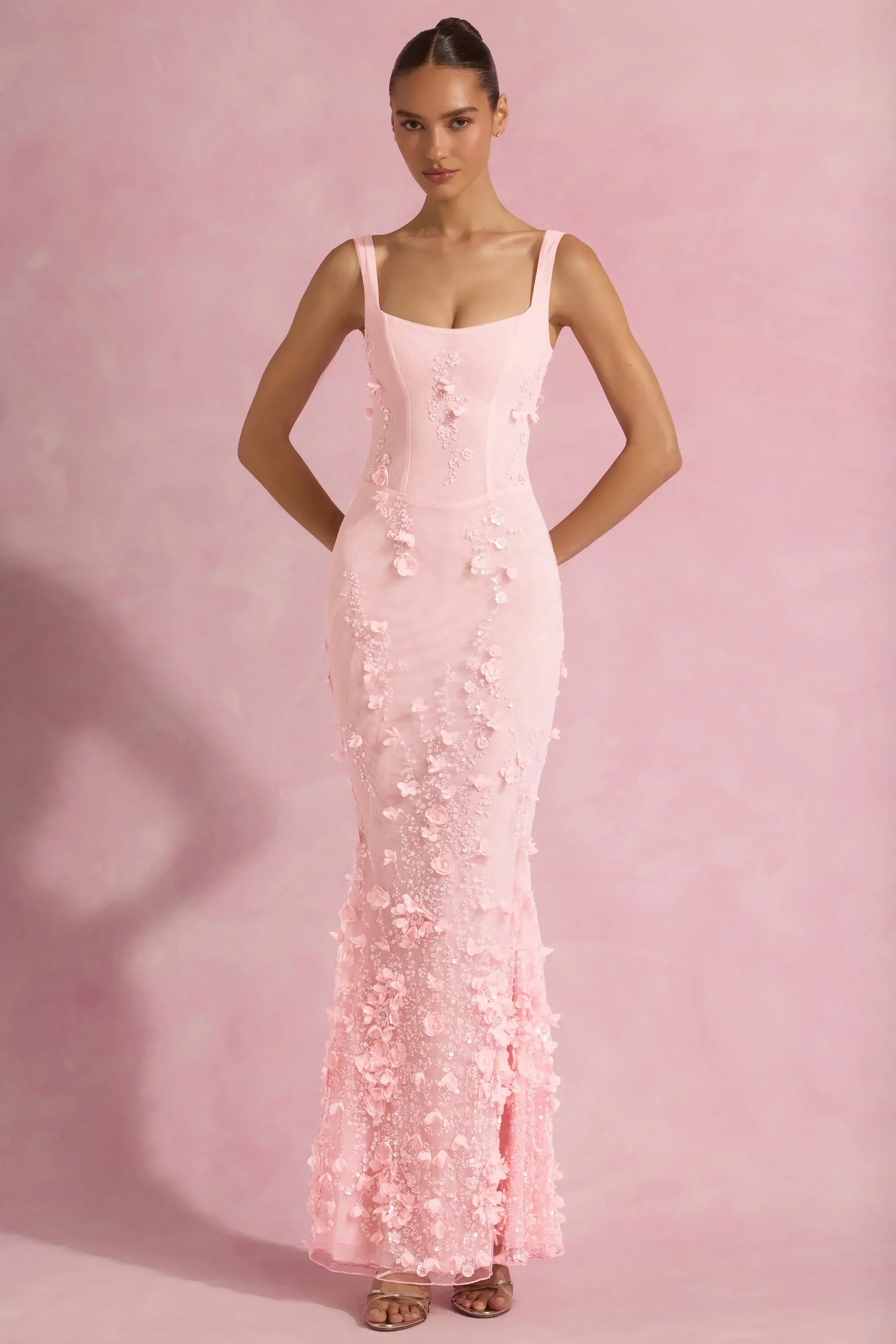 Embellished Fishtail Corset Gown in Pink