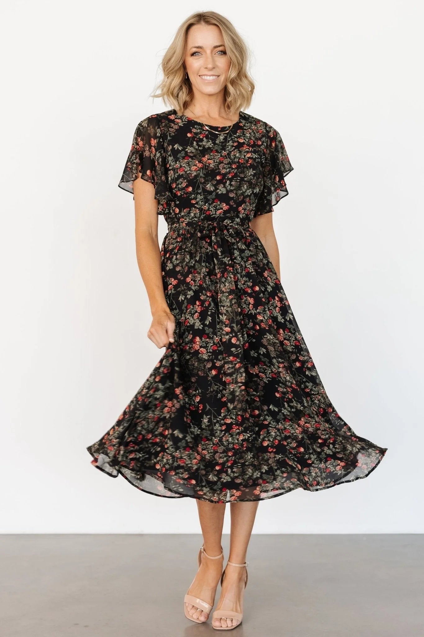 Laurel Midi Dress | Black + Red Floral