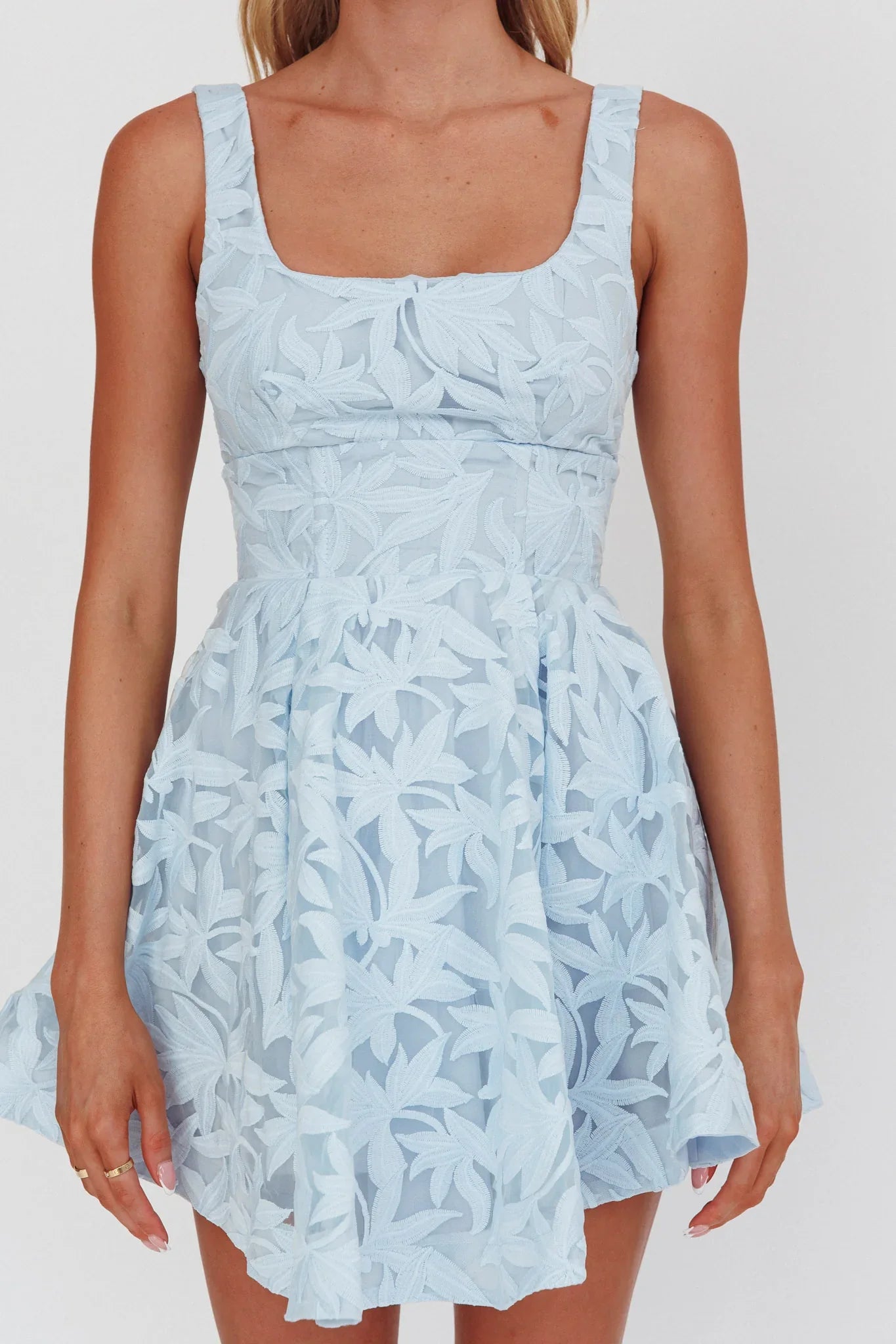 Miley Embroidered A-Line Mini Dress Light Blue