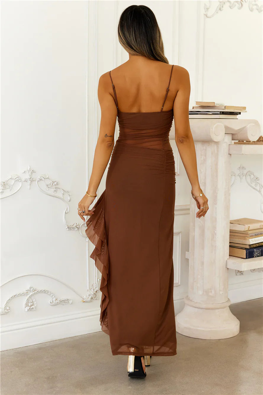 Golden Embrace Mesh Maxi Dress