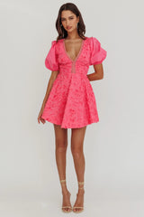 Samsara Puff Sleeve Mini Dress Hot Pink
