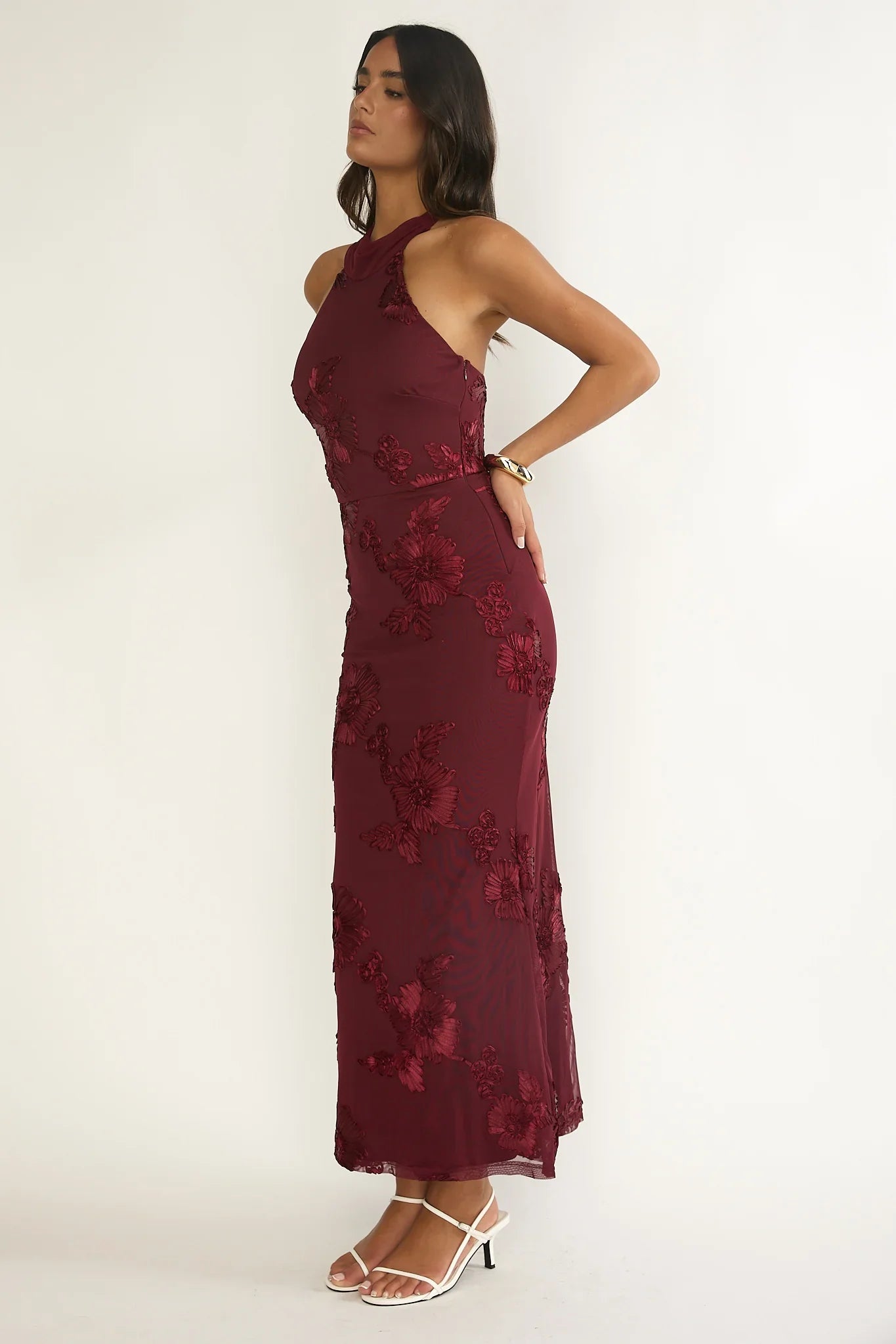 Shana Halterneck Maxi Dress Embellished Wine