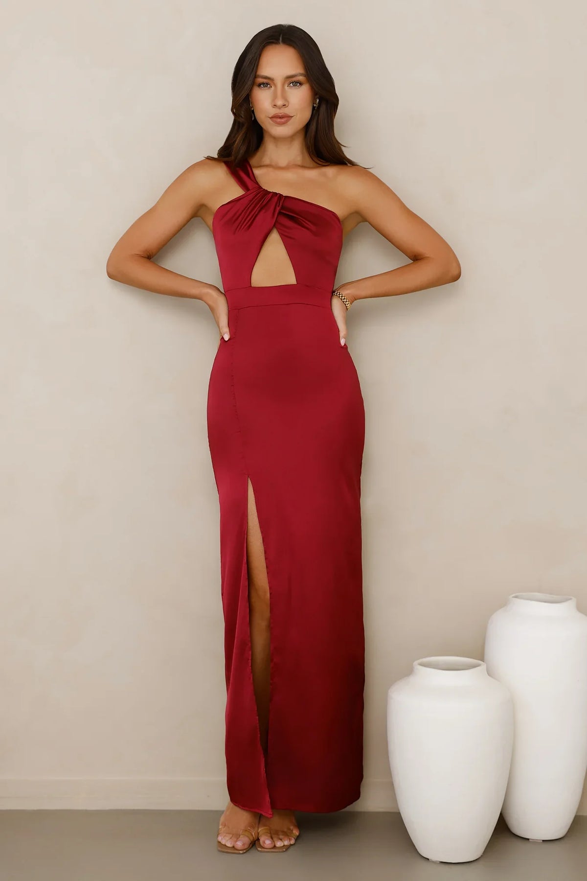 Strong Desire Satin One Shoulder Maxi Dress
