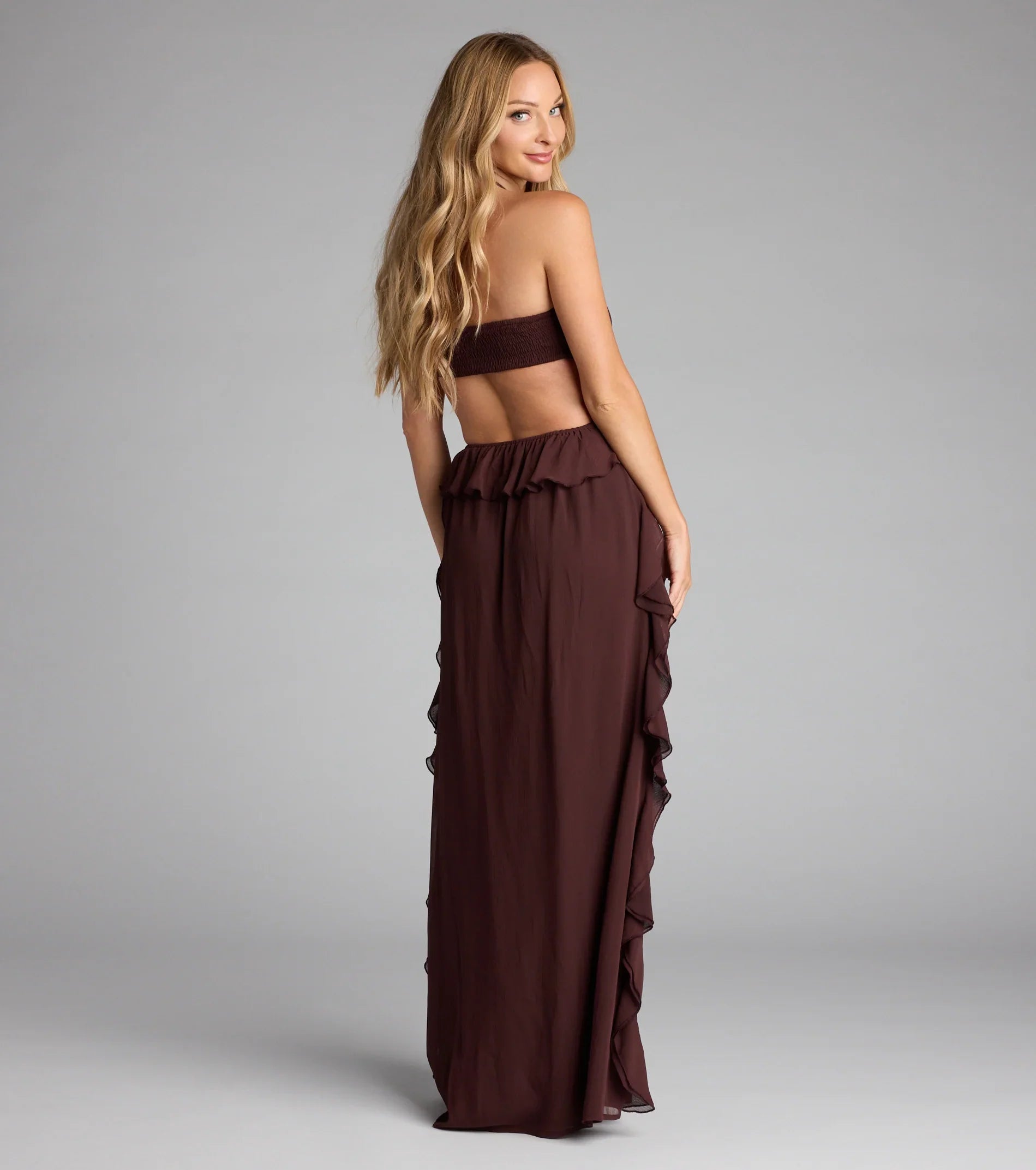 Ruffle and Ready Chiffon Halter Maxi Dress