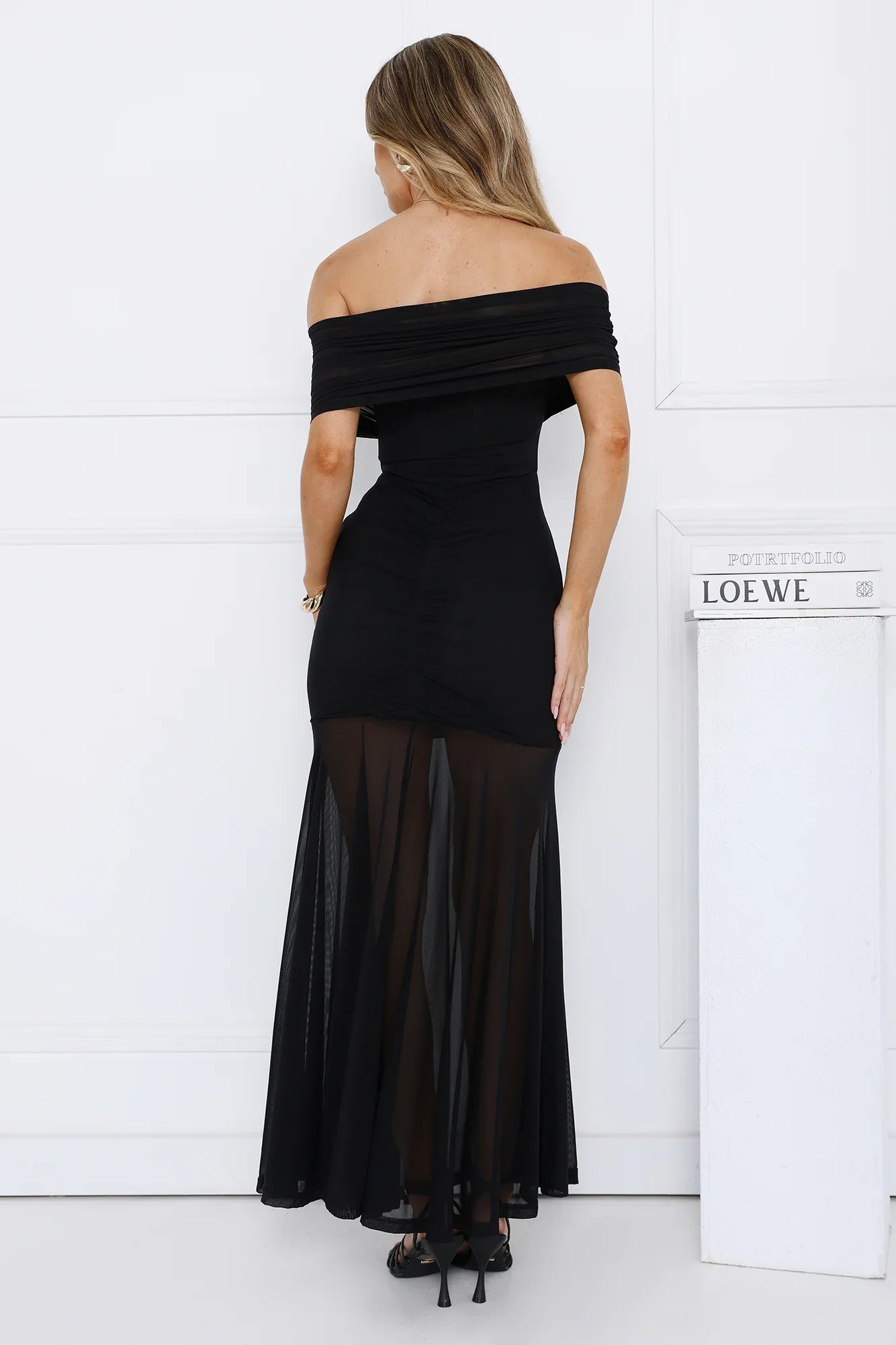 Lumière Off Shoulder Mesh Maxi Dress