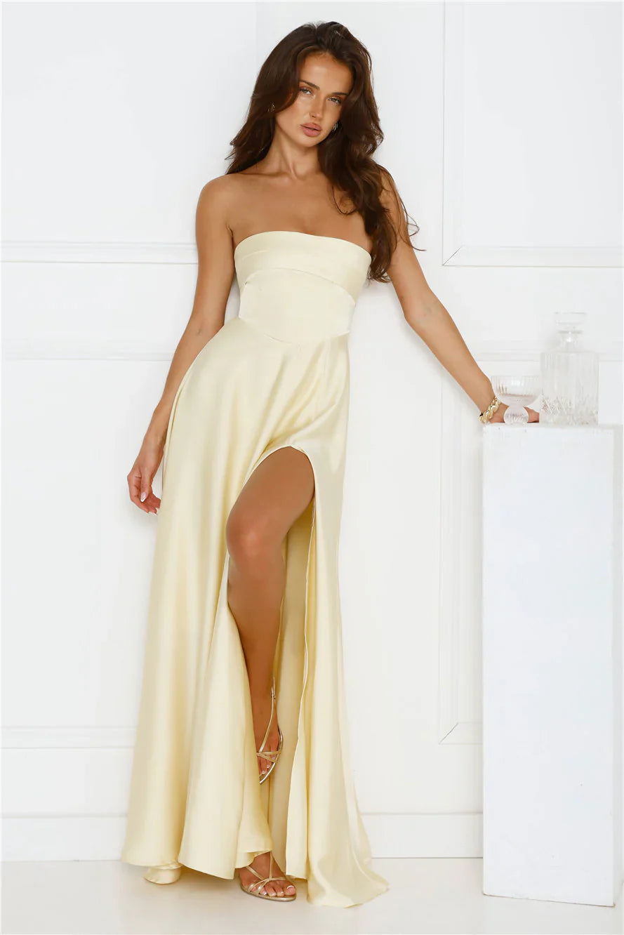 Unspoken Wishes Strapless Satin Maxi Dress
