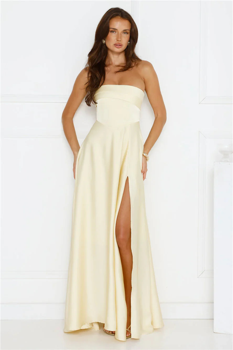 Unspoken Wishes Strapless Satin Maxi Dress