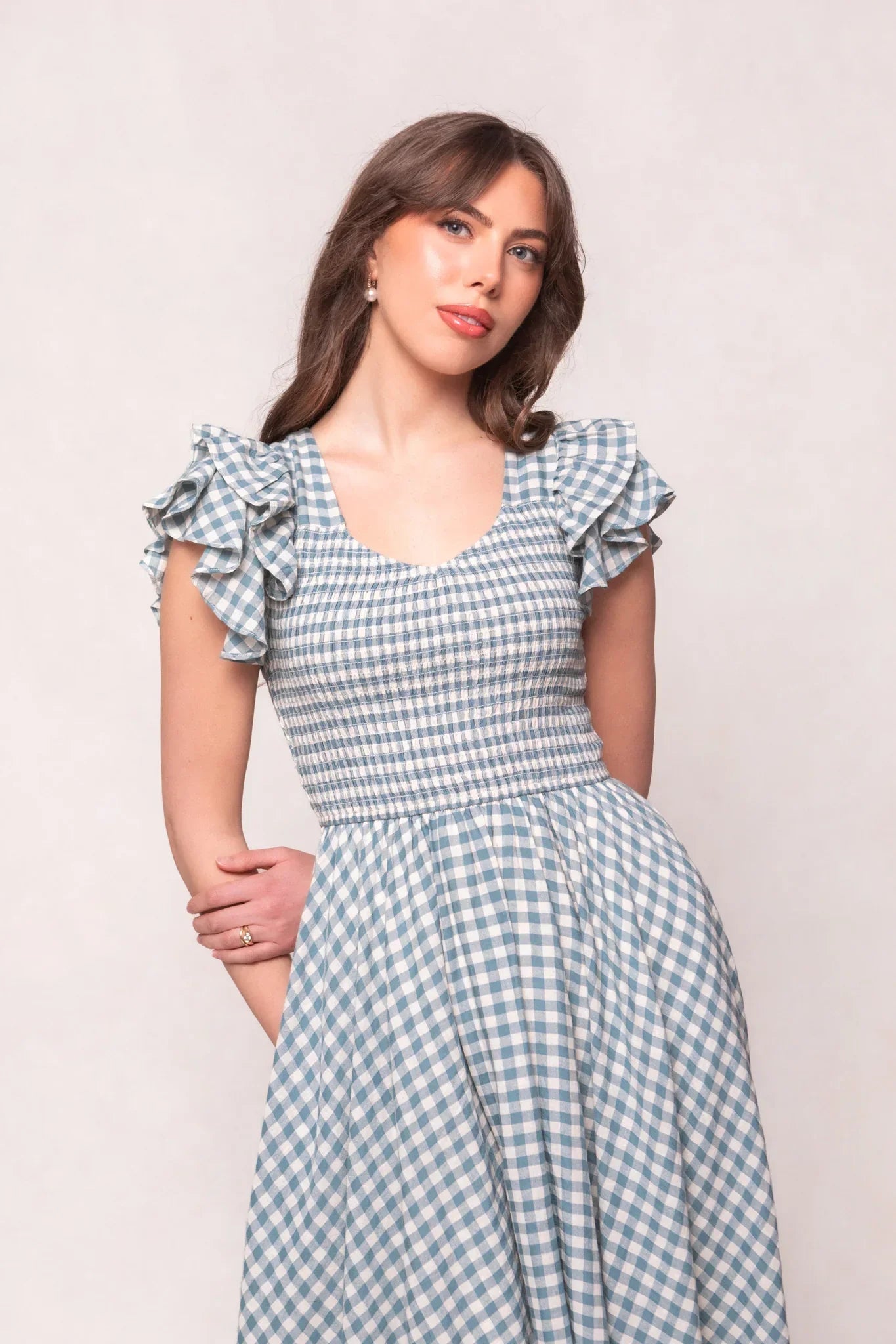 Hattie Dress in Dusty Teal Gingham