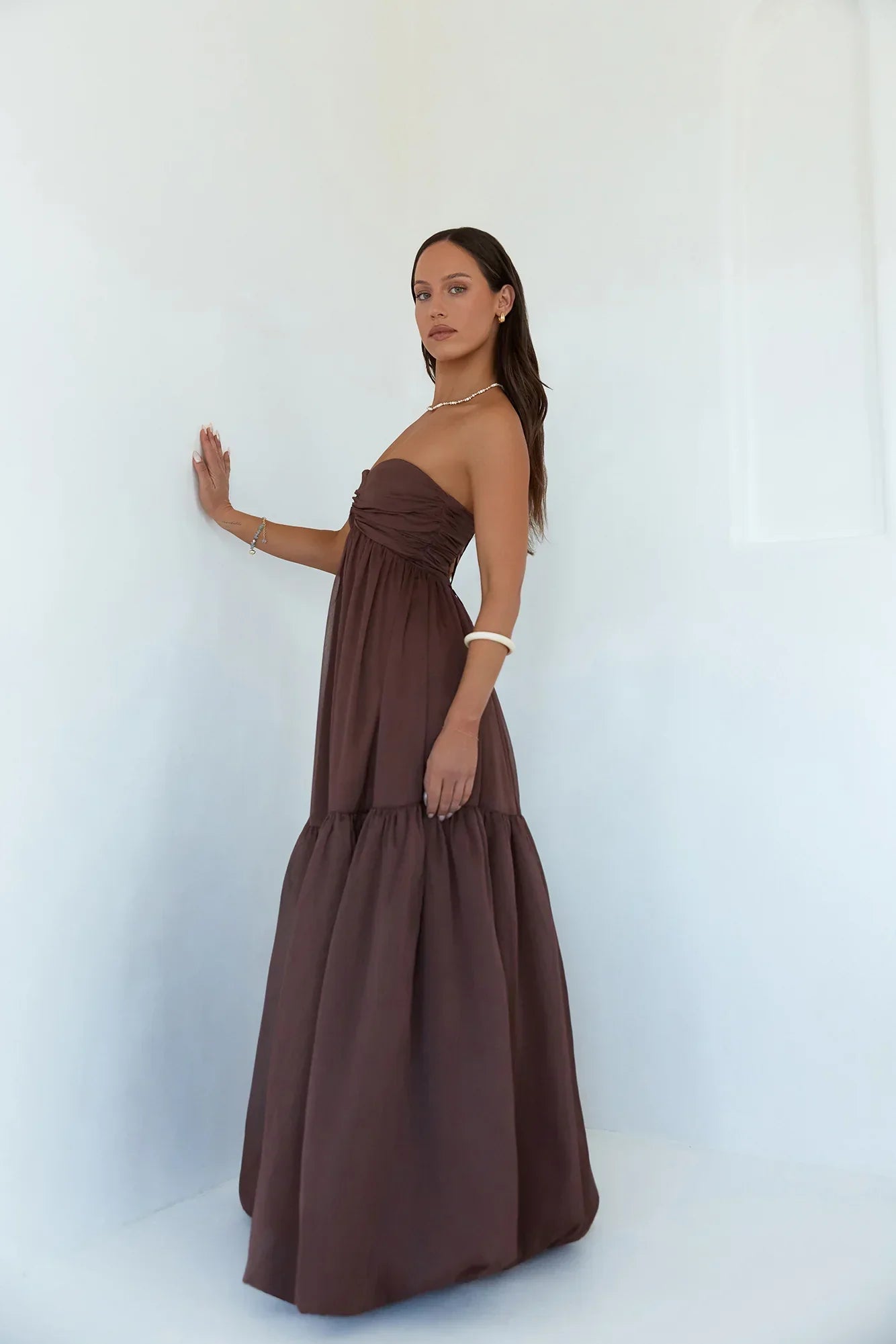 Unforgettable Style Strapless Maxi Dress Brown