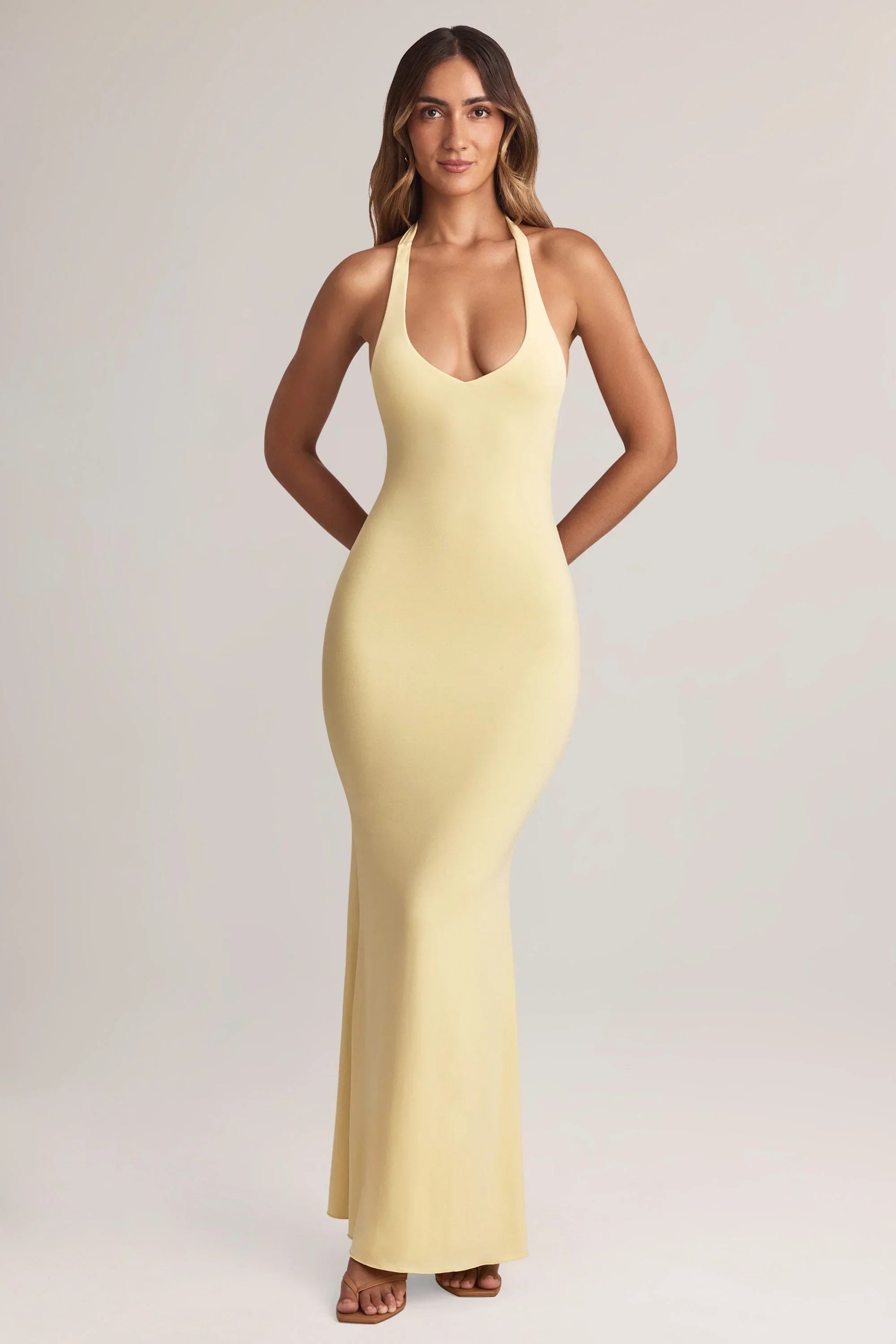 Modal Halterneck Maxi Dress in Lemon Sherbet