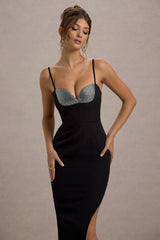 Ignacia | Black Asymmetric Maxi Dress With Embellished Sequin Detail