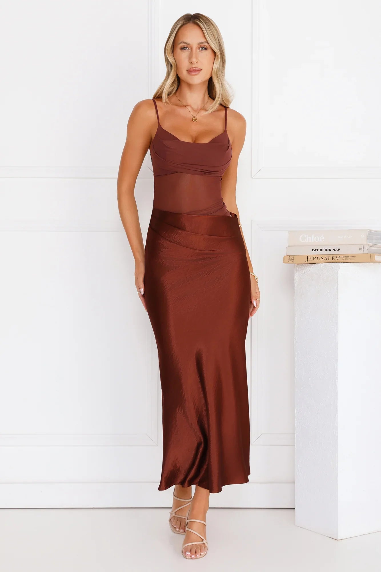 Rule The Glow Satin Mesh Maxi Dress