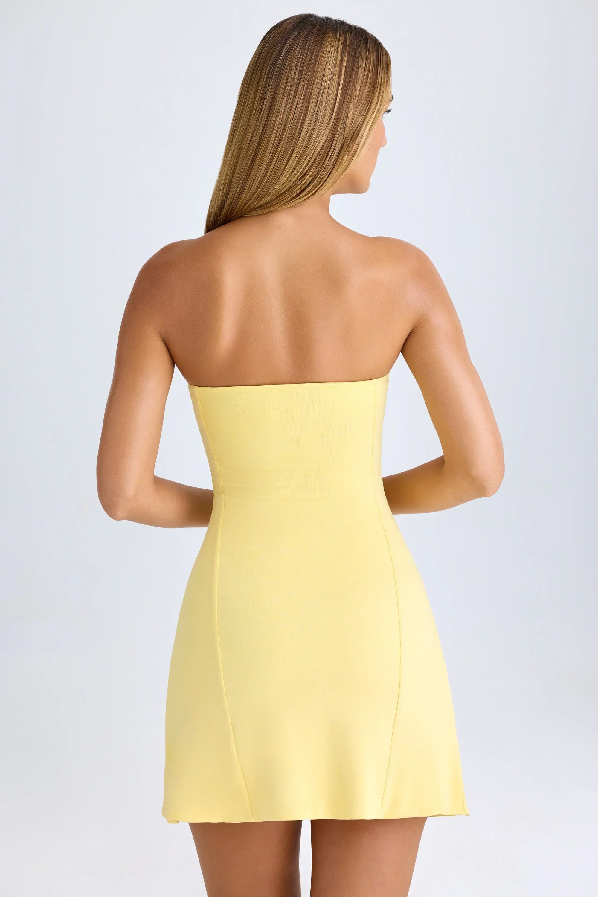 Bandeau Neckline Mini Dress in Lemon Sherbet