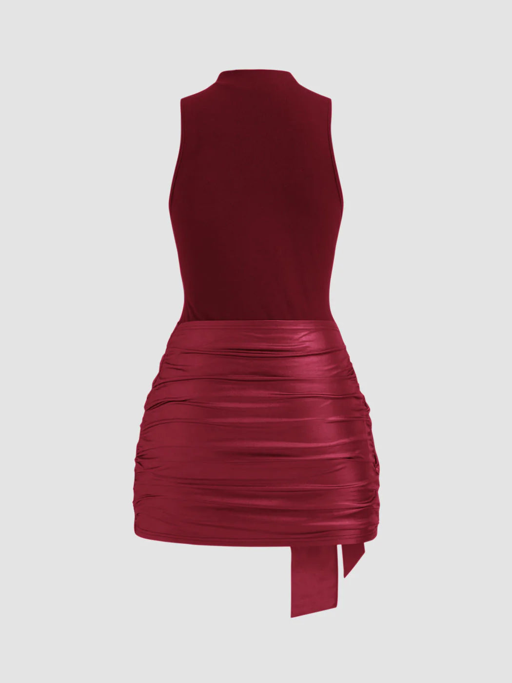 High Neck Ruched Knotted Mini Dress